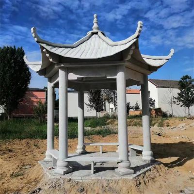 天然青石雕刻复古六角凉亭村口庭院摆件
