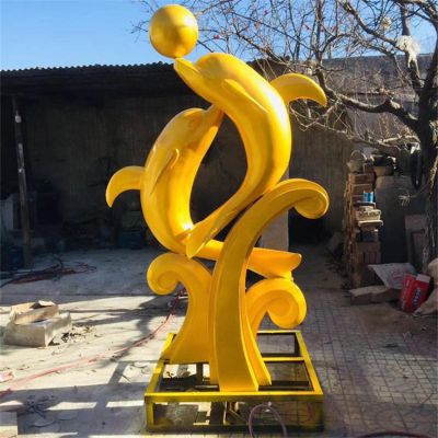 不锈钢海豚海洋动物博鱼网页版 304镜面 景观户外大型抽象博鱼网页版