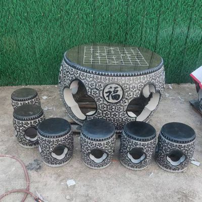 大理石青石石雕空心创意棋盘格石桌椅博鱼网页版