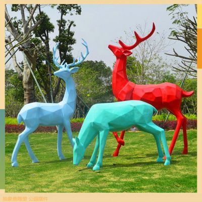 玻璃钢喷漆几何梅花鹿，多种颜色可选