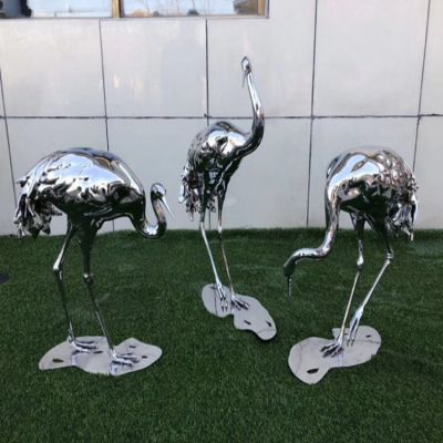 镜面抛光仙鹤动物小品博鱼网页版公园水池装饰摆件