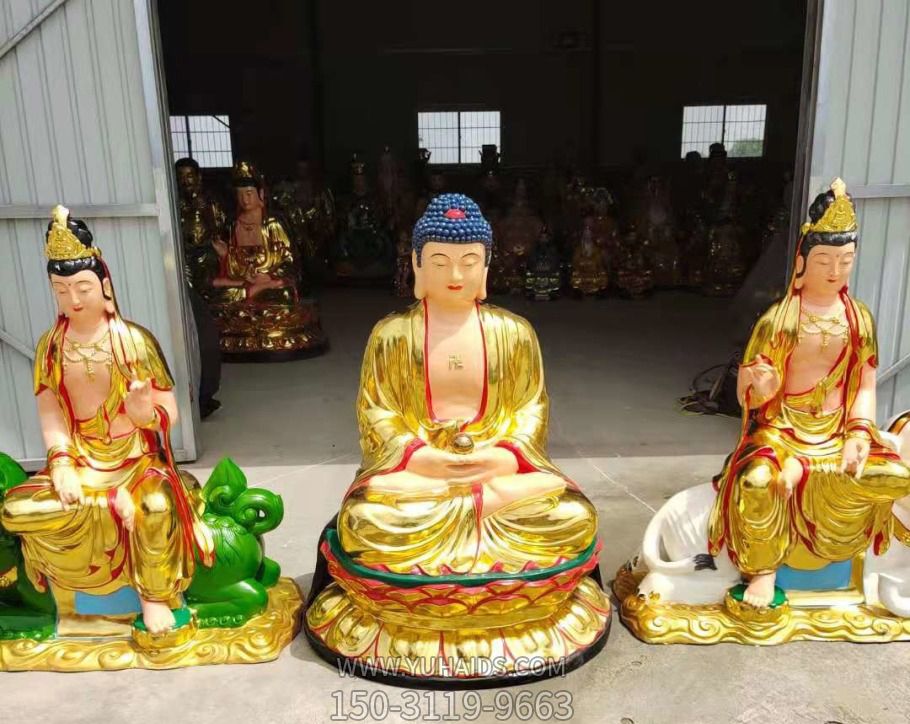 玻璃钢彩绘喷金烤漆打坐的文殊普贤博鱼网页版