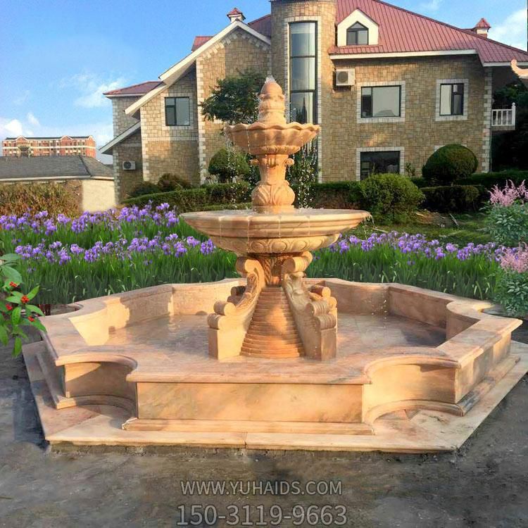 别墅小区晚霞红大理石石雕流水景观喷泉博鱼网页版