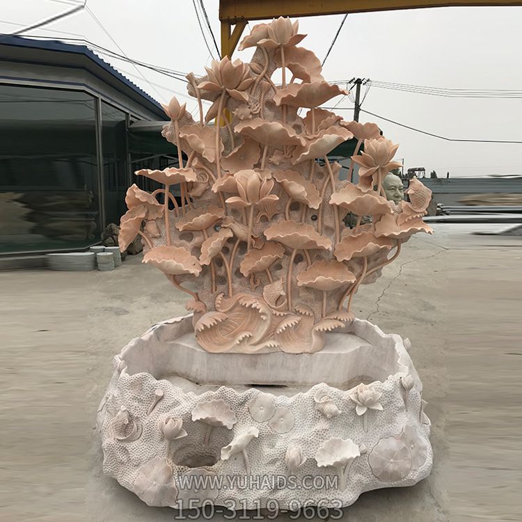莲花荷花池晚霞红石雕流水鱼缸养鱼池园林庭院喷水景观荷花博鱼网页版博鱼网页版