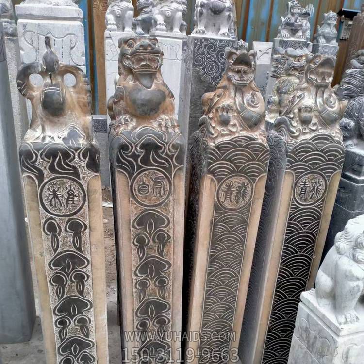 天然石材雕刻四大神兽拴马柱别墅装饰摆件博鱼网页版