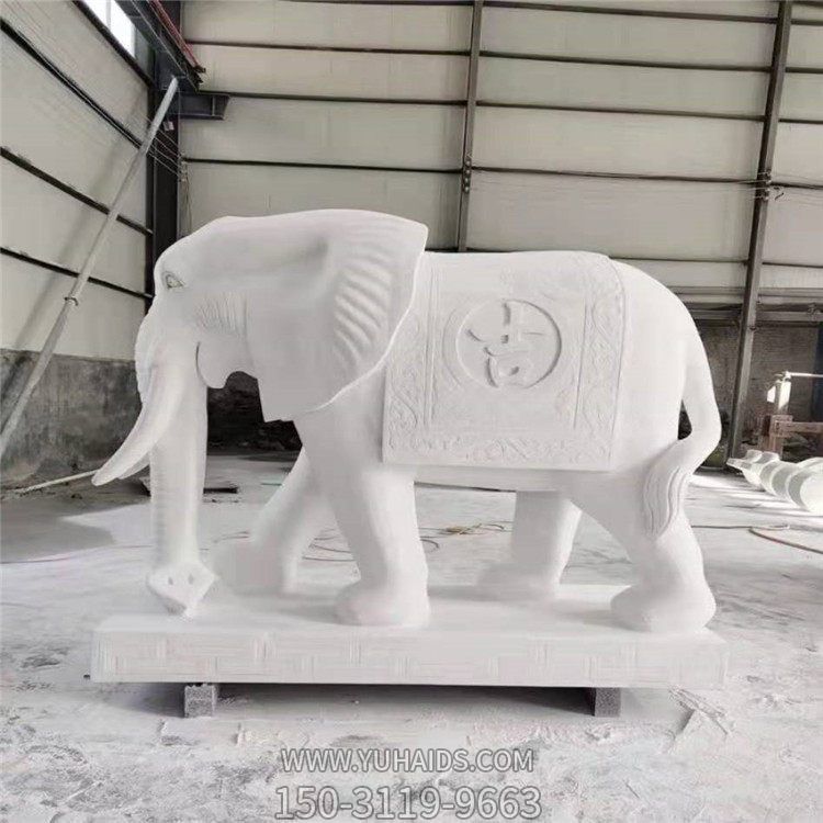 汉白玉雕刻大象石墩企业门口摆件博鱼网页版