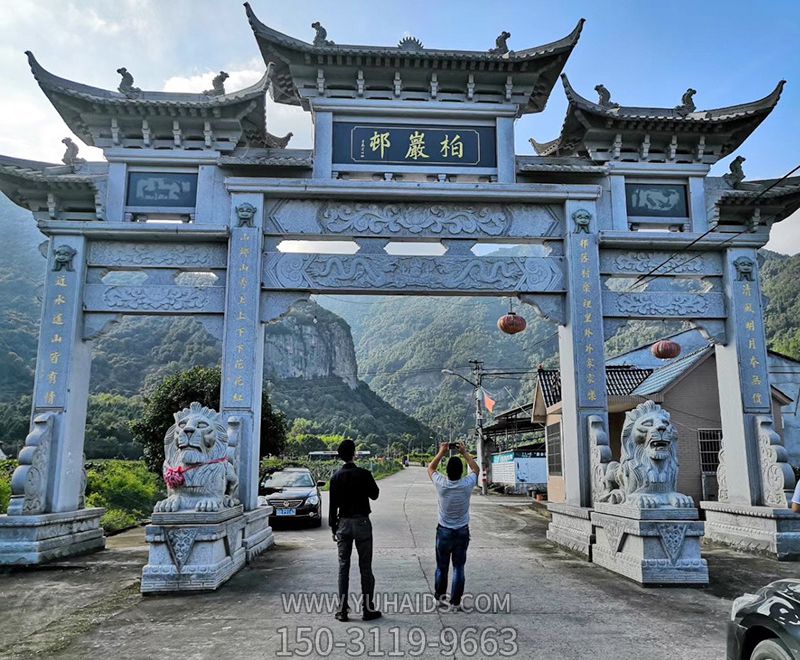 景区仿古代建筑斗拱三门石雕牌坊博鱼网页版