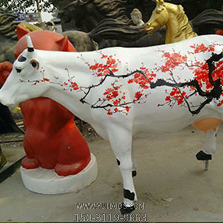 玻璃钢彩绘梅花牛博鱼网页版景区商场摆件