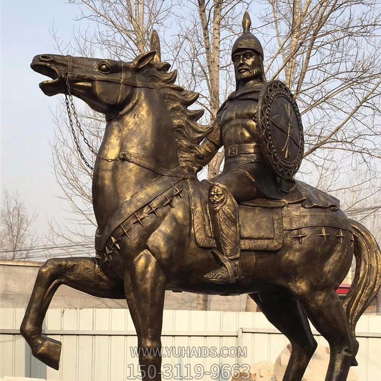 西方古代的骑马士兵铜雕，手持盾牌骑马身上的西方战士博鱼网页版