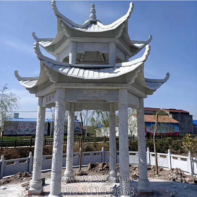 花园休闲区摆放大理石雕刻凉亭博鱼网页版