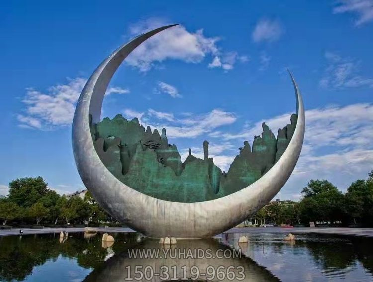 广场水景不锈钢月牙大型户外摆件博鱼网页版