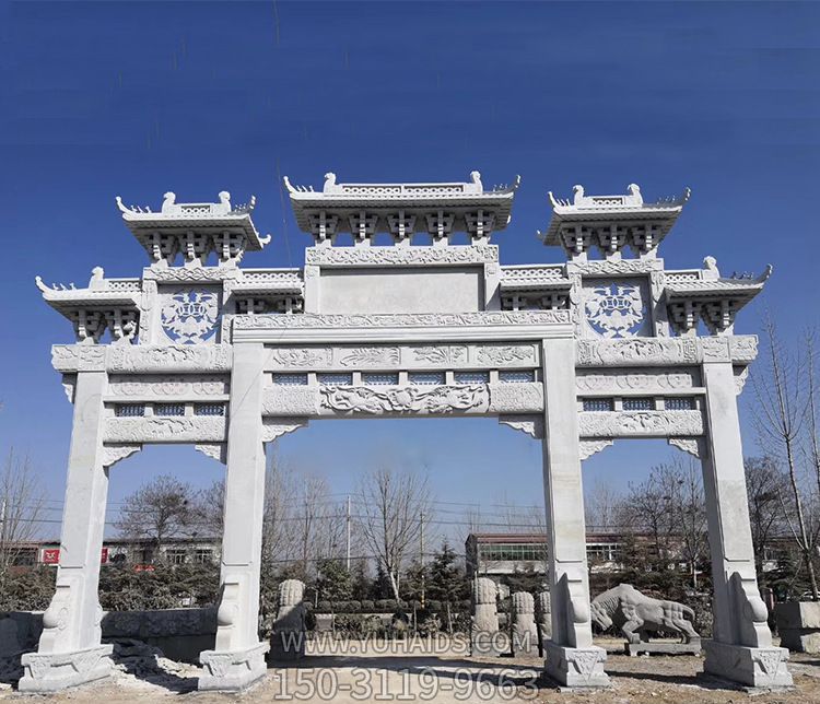大理石三门五楼牌坊村口景区装饰摆件石雕博鱼网页版