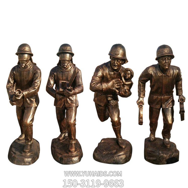 玻璃钢仿铜消防员人物博鱼网页版校园广场宣传小品