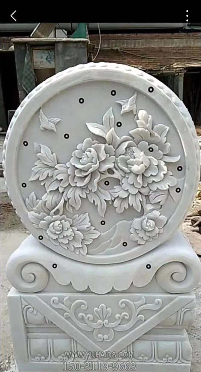 广场汉白玉牡丹石浮雕抱鼓石摆件博鱼网页版