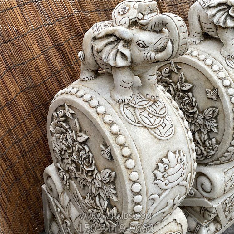 汉白玉菊花纹抱鼓石，大象门墩博鱼网页版