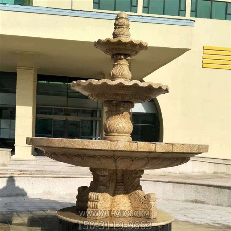 晚霞红大理石石雕户外园林景观三层流水喷泉博鱼网页版