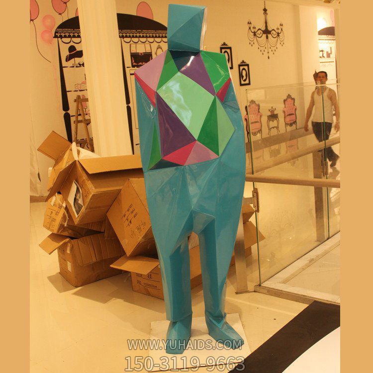 商场装饰玻璃钢彩绘几何抽象人雕像博鱼网页版