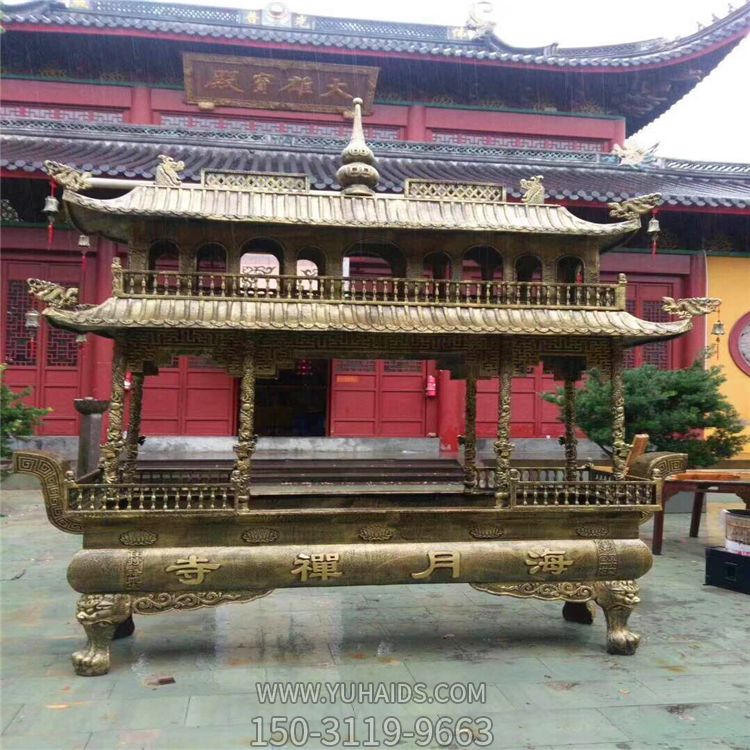 八龙柱仿古道教寺院二层黄铜香炉博鱼网页版