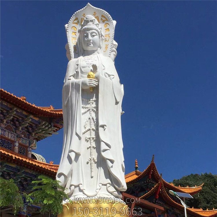 大型石雕三面观音汉白玉佛像寺院户外石雕博鱼网页版