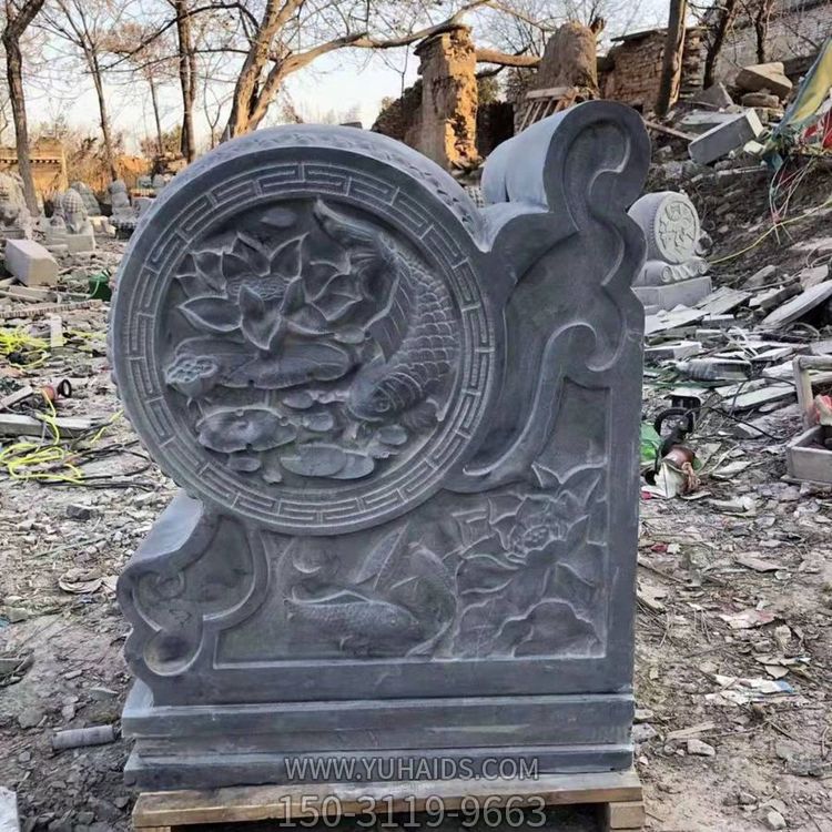 寺院装饰青石浮雕荷花抱鼓石博鱼网页版