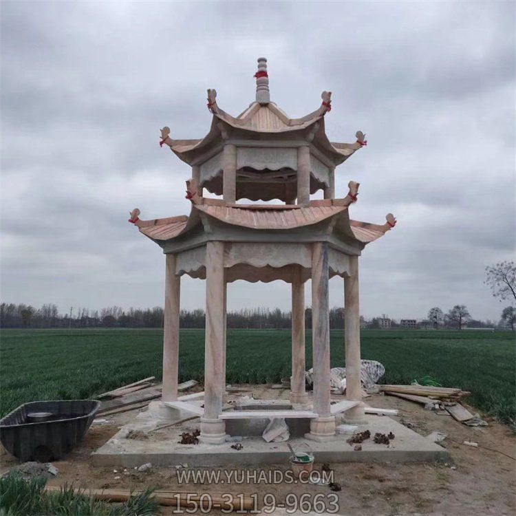 石雕晚霞红二层仿古建筑园林户外休闲凉亭博鱼网页版