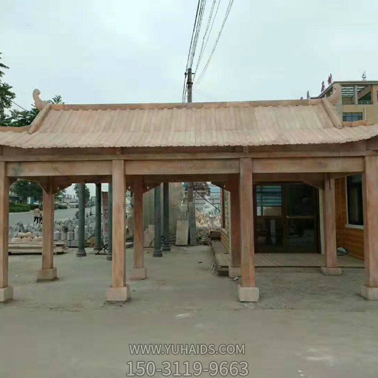 晚霞红优质大理石雕刻中式园林公园长廊凉亭博鱼网页版