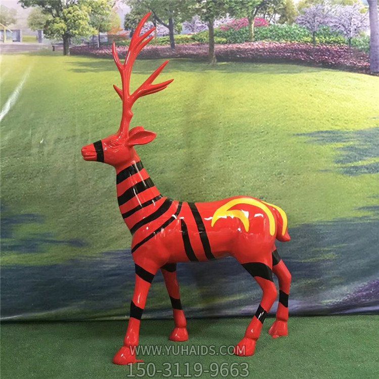 玻璃钢卡通彩绘鹿动物博鱼网页版售楼部户外草地摆件