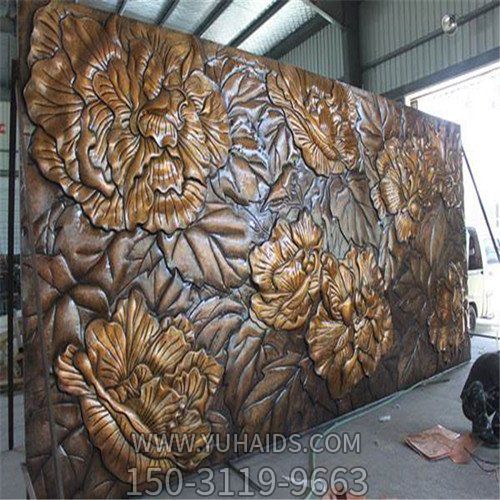 玻璃钢仿铜浮雕花开富贵小区园林装饰壁影画博鱼网页版