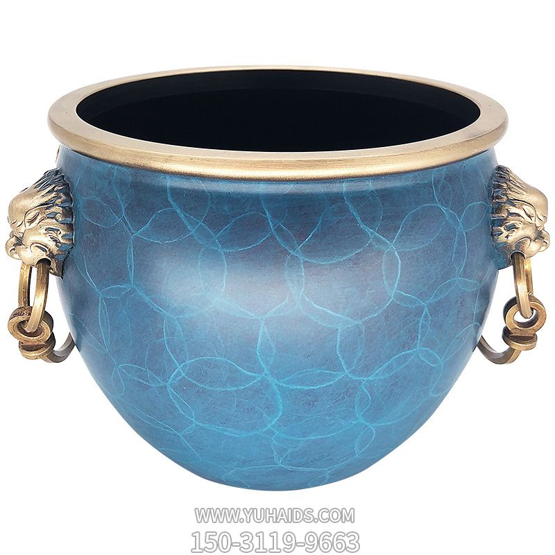 庭院彩绘蓝聚财福铜缸摆件博鱼网页版