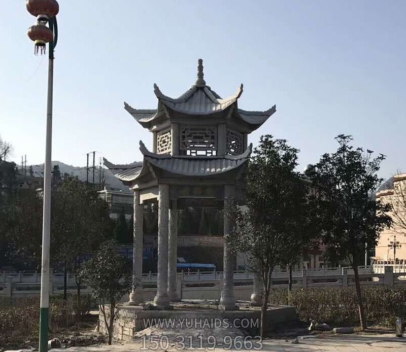 村庄户外景观双层镂空仿古建凉亭休息座椅石雕博鱼网页版