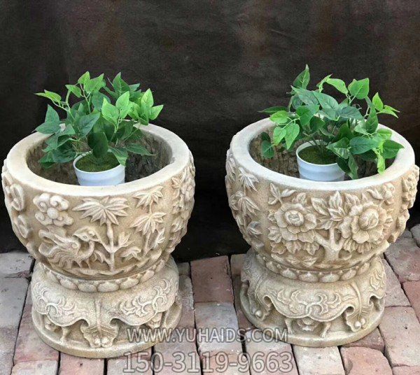 天然大理石浮雕花纹仿古花盆博鱼网页版