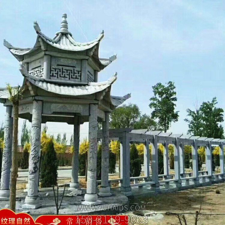 户外园林景观大理石石雕双层凉亭博鱼网页版
