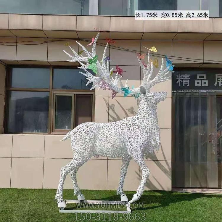 广场摆放不锈钢镂空鹿角蝴蝶梅花鹿亮化景观博鱼网页版