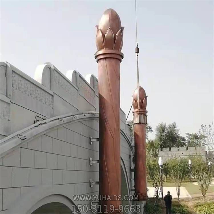 大殿寺庙桥梁装饰锻铜莲花柱子景观摆件 博鱼网页版