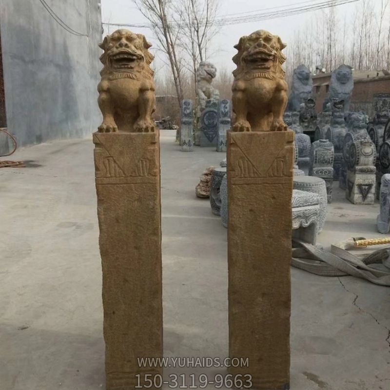 寺庙门口摆放砂岩拴马柱摆件博鱼网页版