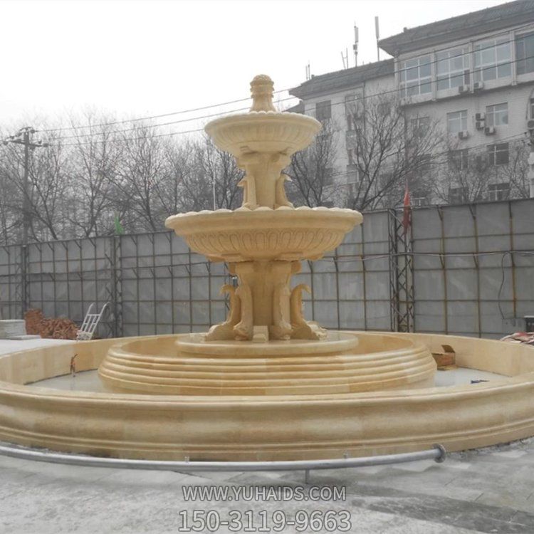 晚霞红大理石石雕别墅小区双层喷泉博鱼网页版