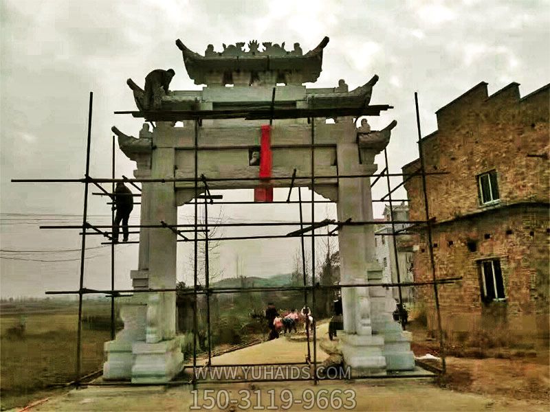 新农村建设出入口单门三楼牌坊石雕博鱼网页版