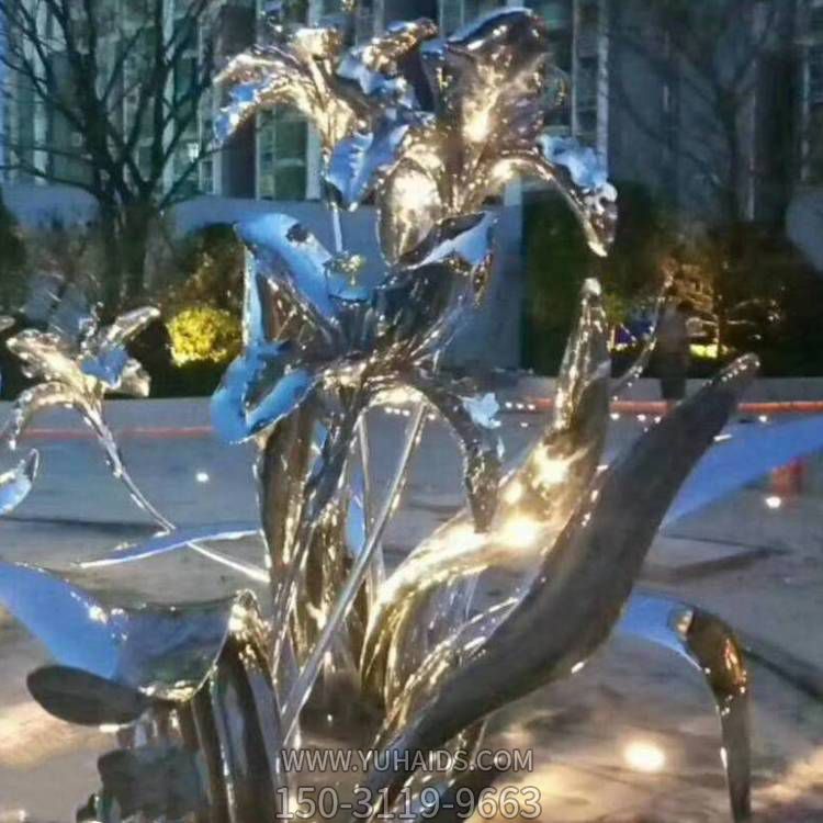 不锈钢镜面发光花朵景观博鱼网页版摆件