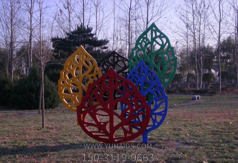 学校广场抽象彩色不锈钢树叶博鱼网页版