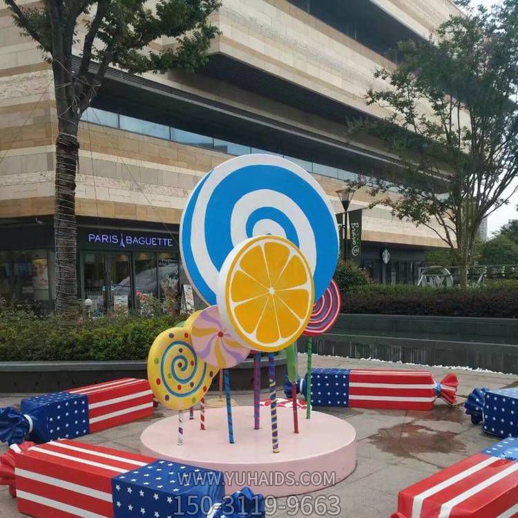 玻璃钢卡通棒棒糖摆件糖果儿童座椅 公园小品博鱼网页版