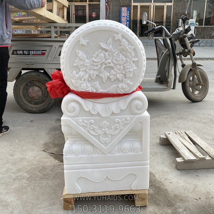 汉白玉浮雕庭院中式大门抱鼓石摆件博鱼网页版