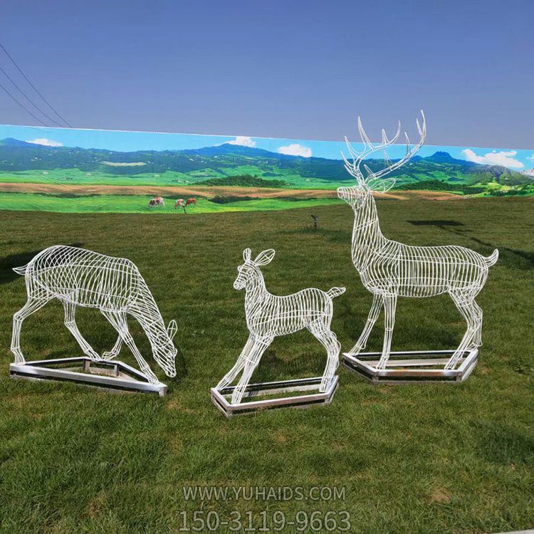 不锈钢创意网格梅花鹿博鱼网页版花园 广场草地摆件