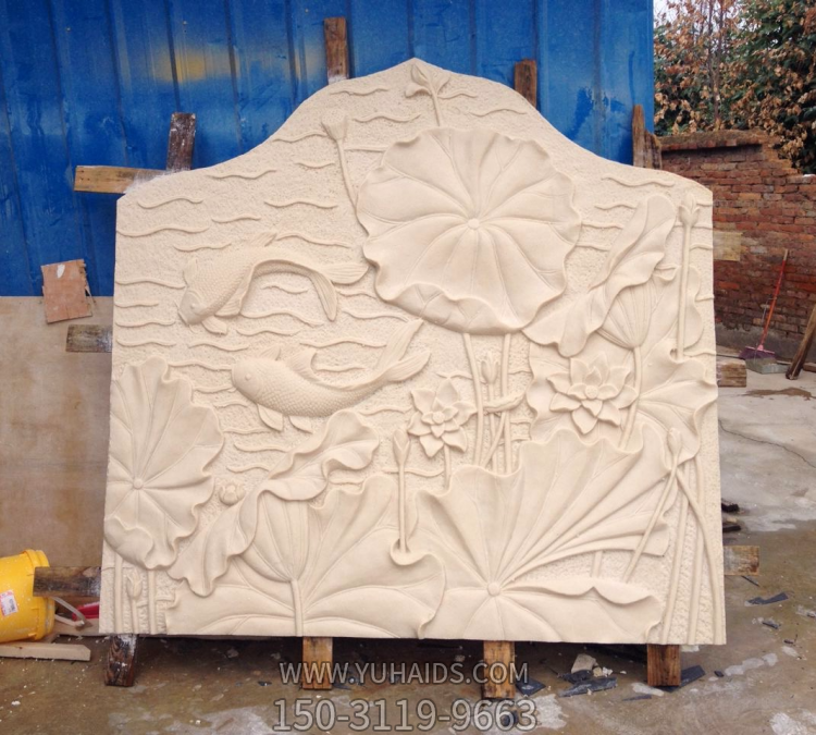 荷花鲤鱼黄沙岩浮雕壁画博鱼网页版