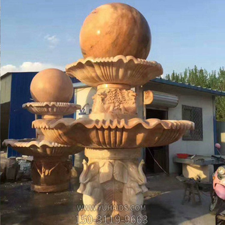 别墅庭院大理石晚霞红石球流水喷泉景观摆件博鱼网页版