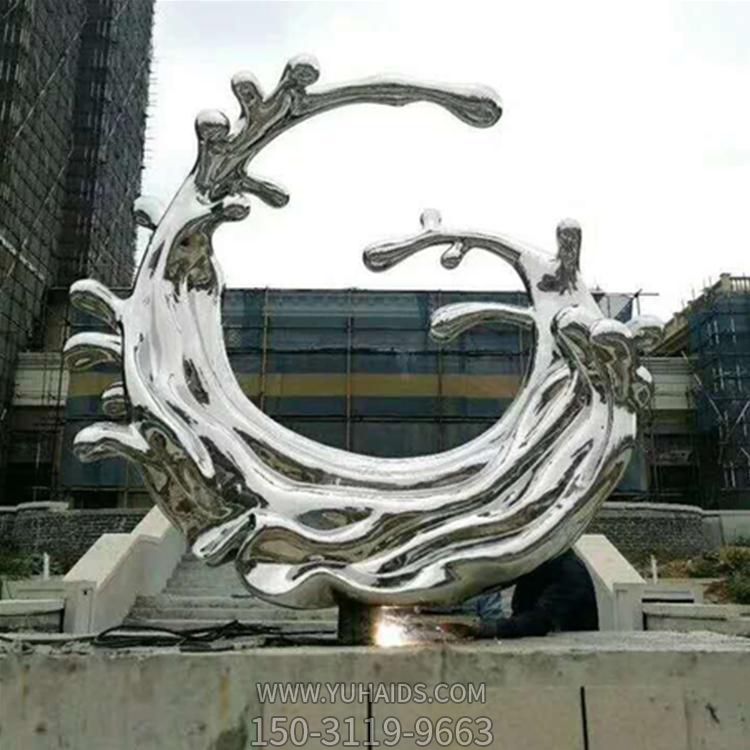 小区楼盘户外喷泉装饰不锈钢镜面抽象海浪浪花摆件博鱼网页版