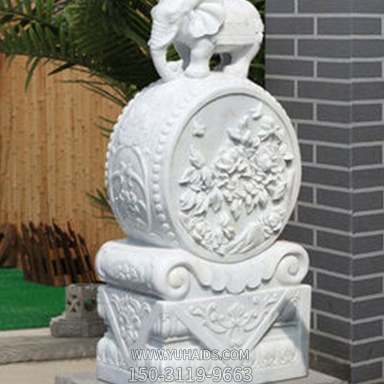 石雕汉白玉门墩博鱼网页版大理石一对仿古做旧抱鼓石