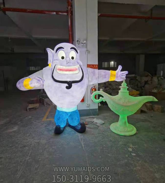 游乐园摆放玻璃钢卡通阿拉丁神灯精灵亮化小品博鱼网页版