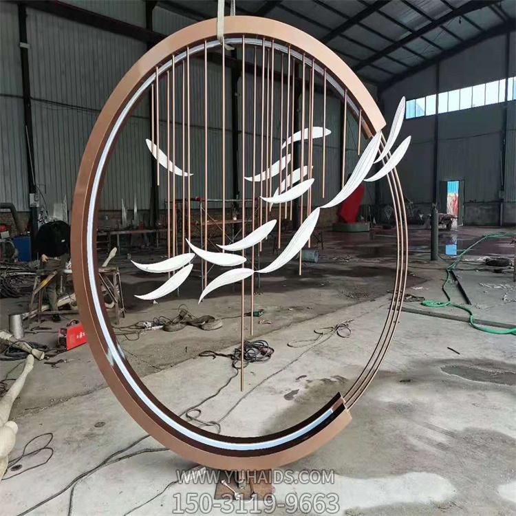 酒店会所不锈钢抽象圆环鱼群水景亮化摆件博鱼网页版