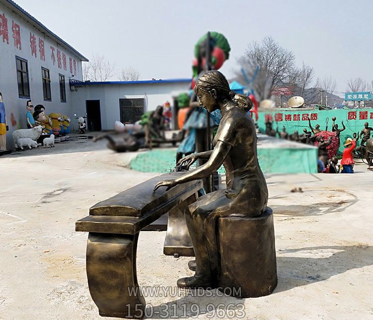 公园弹奏古筝的女孩铜雕弹博鱼网页版