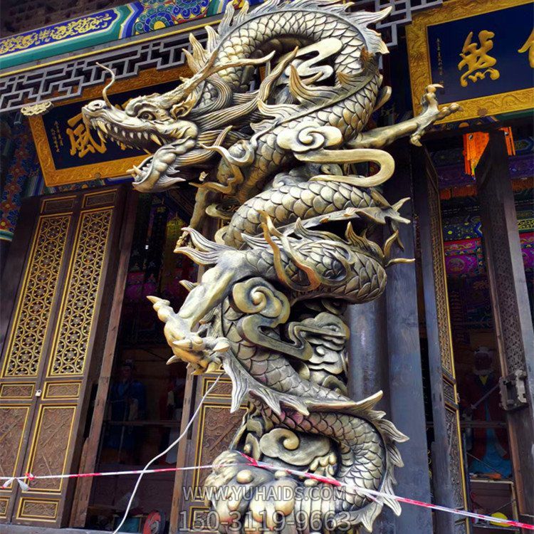 寺院大殿前装饰玻璃钢水泥龙抱柱博鱼网页版